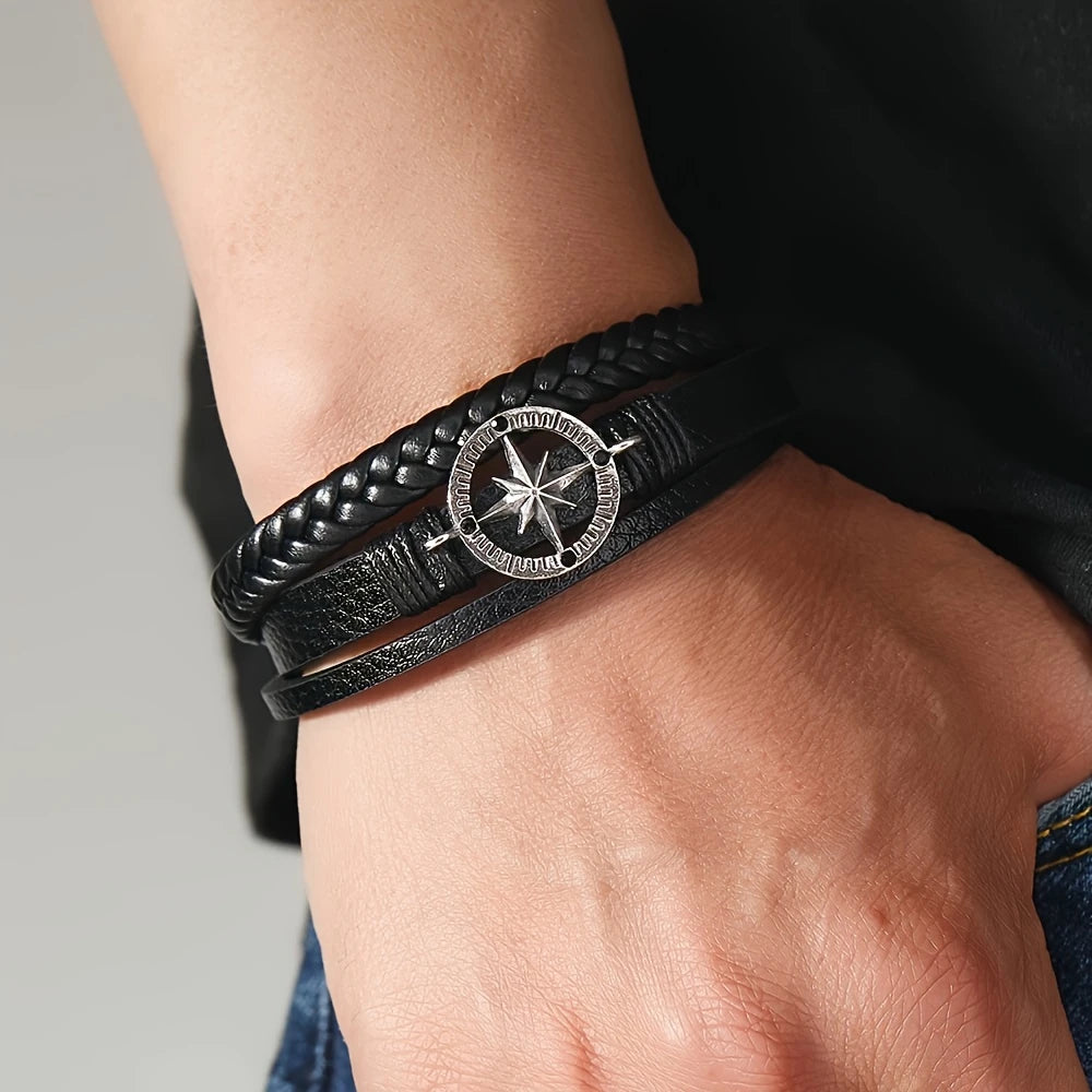 Pulsera Trenzada de Cuero Sintético con Estrella