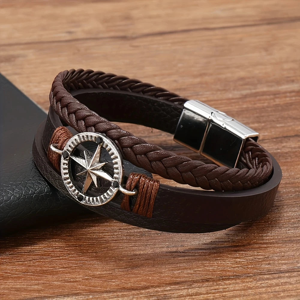 Pulsera Trenzada de Cuero Sintético con Estrella