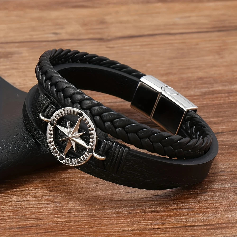 Pulsera Trenzada de Cuero Sintético con Estrella