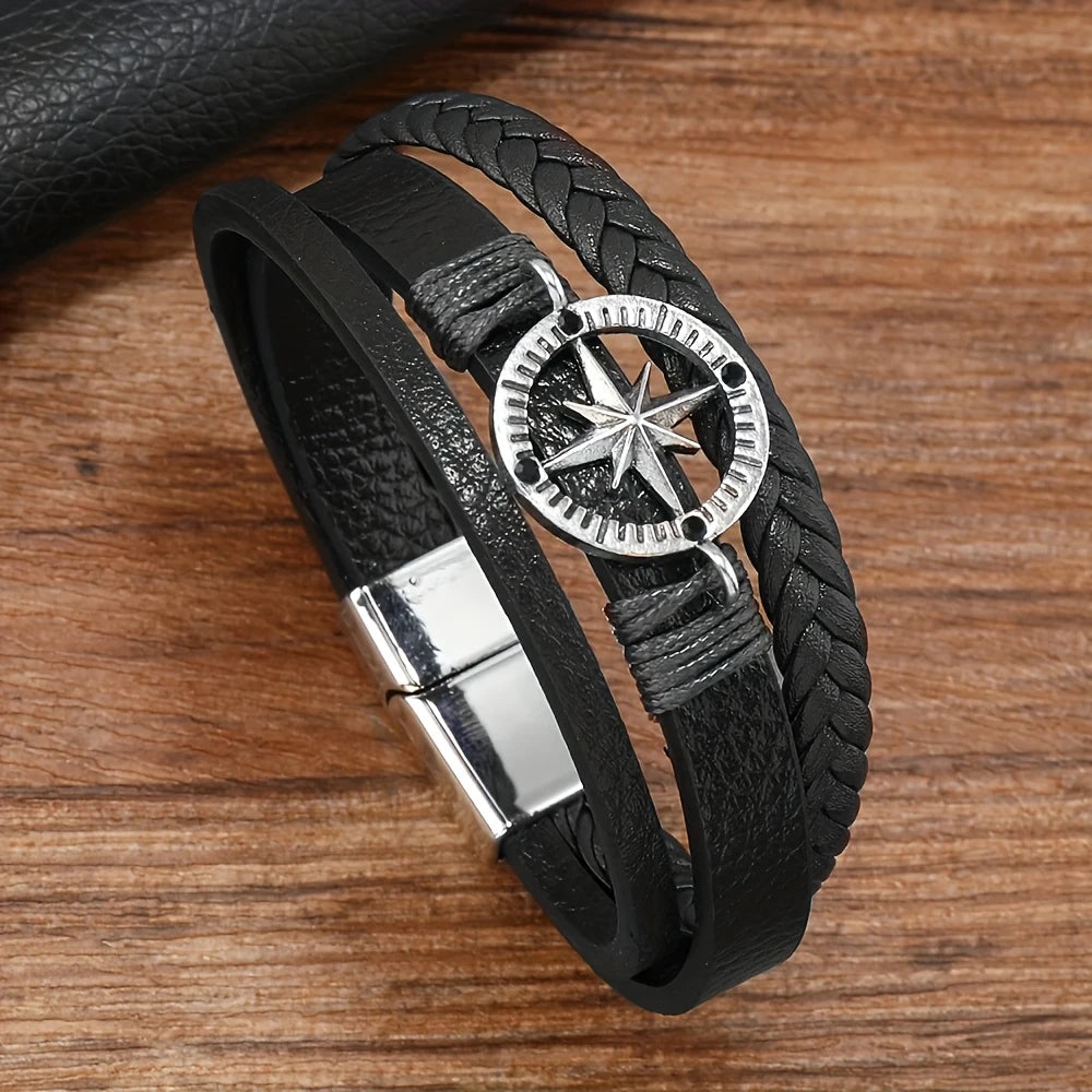 Pulsera Trenzada de Cuero Sintético con Estrella
