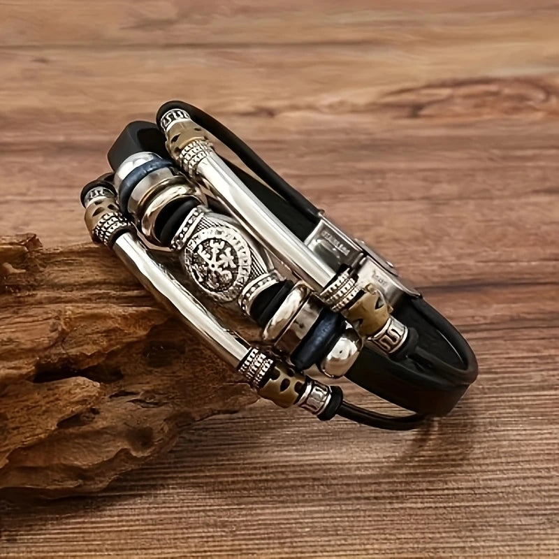 Pulsera de Cuero Sintético Estilo Vikingo Vintage