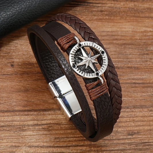 Pulsera Trenzada de Cuero Sintético con Estrella