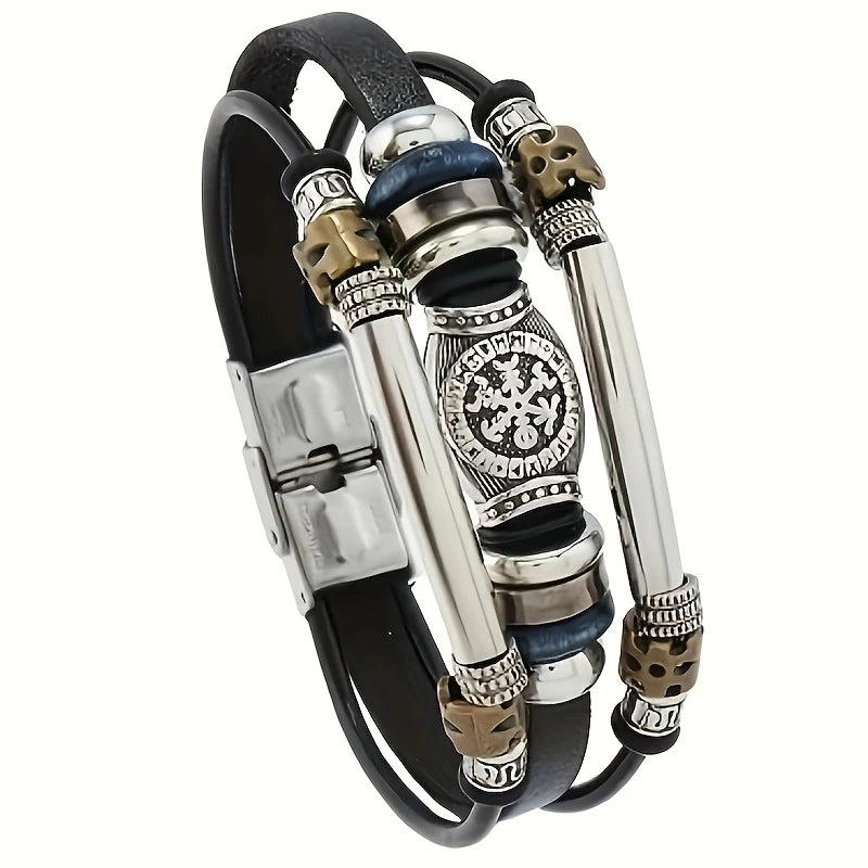 Pulsera de Cuero Sintético Estilo Vikingo Vintage