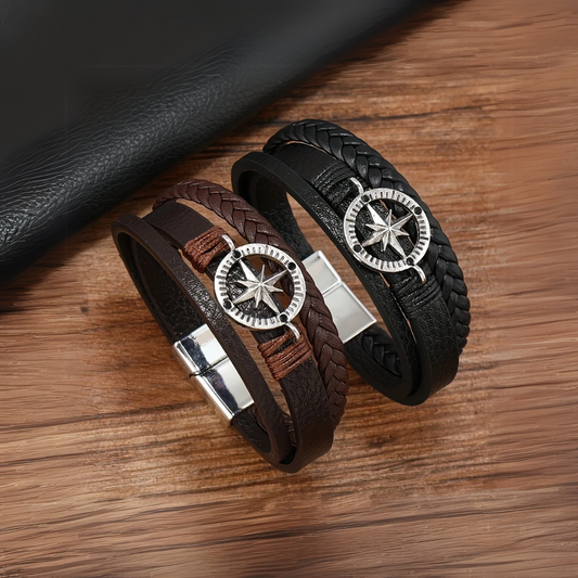 Pulsera Trenzada de Cuero Sintético con Estrella