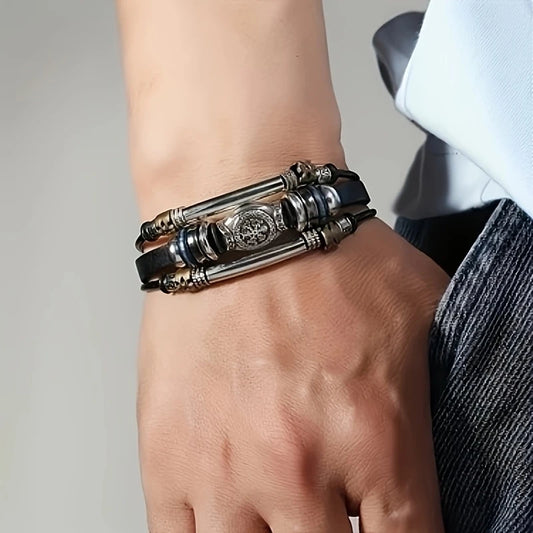 Pulsera de Cuero Sintético Estilo Vikingo Vintage